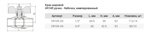 Шаровый кран  (НИКЕЛ)  3/4  Ш.х Ш. (БАБ.) ViEiR (80/10шт)